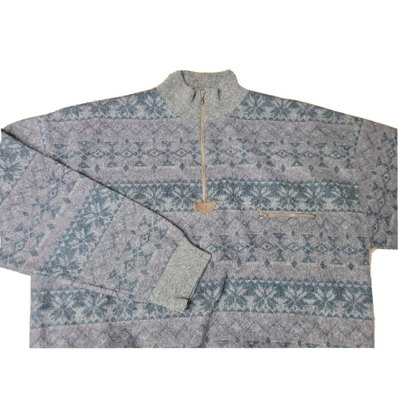 Men’s Large LL Bean Fair Isle Alpaca Wool Blend 1/4 Zip Sweater Italy Vintage - Picture 1 of 8